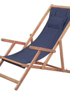 VidaXL Strandstoel inklapbaar stof en houten frame blauw