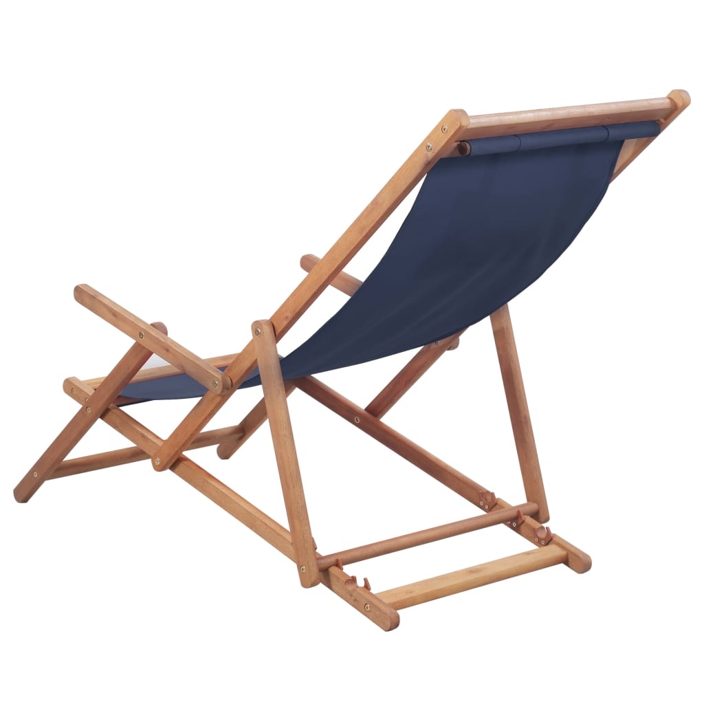 VidaXL Strandstoel inklapbaar stof en houten frame blauw