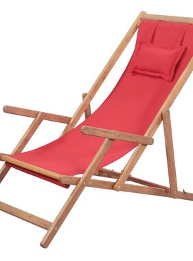 VidaXL Strandstoel inklapbaar stof en houten frame rood
