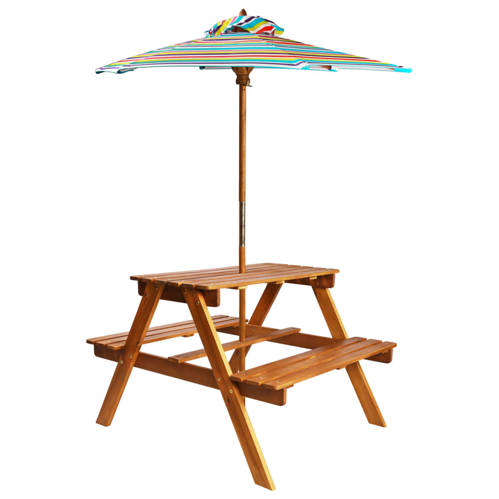 VidaXL Kinderpicknicktafel met parasol 79x90x60 cm massief acaciahout