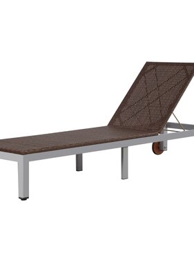 VidaXL Ligbed met wieltjes poly rattan bruin