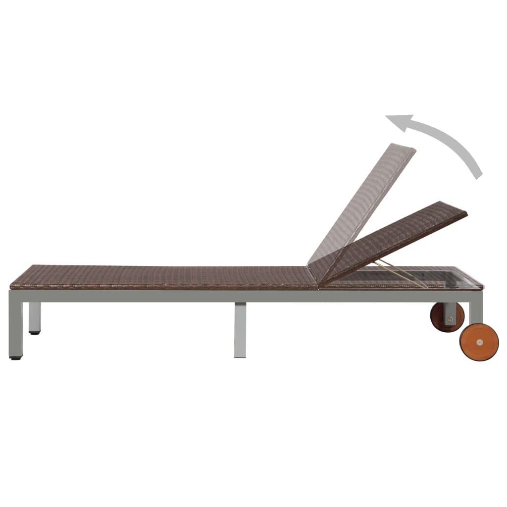 VidaXL Ligbed met wieltjes poly rattan bruin
