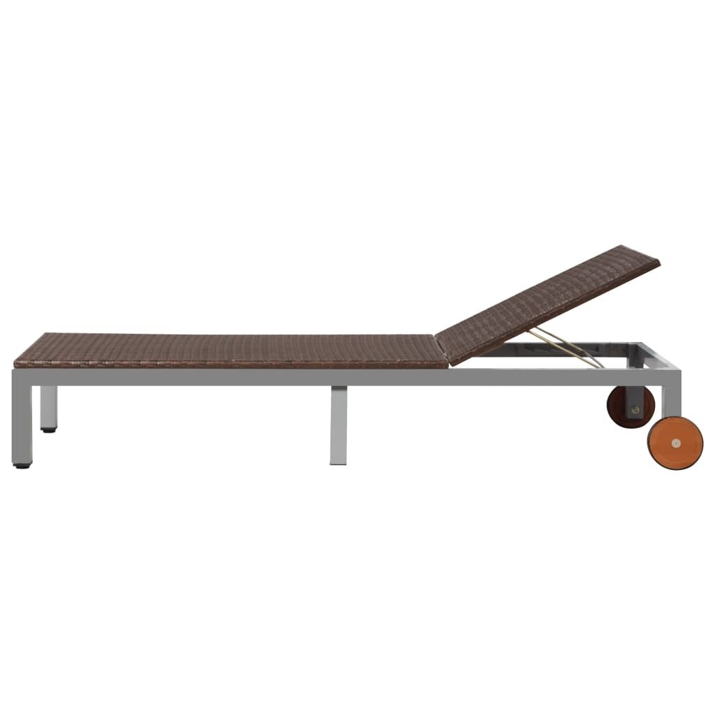 VidaXL Ligbed met wieltjes poly rattan bruin