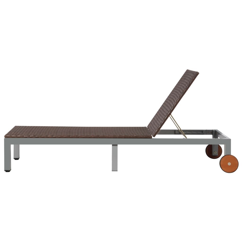 VidaXL Ligbed met wieltjes poly rattan bruin