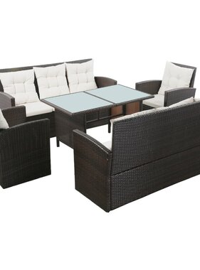 VidaXL 5-delige Loungeset met kussens poly rattan bruin