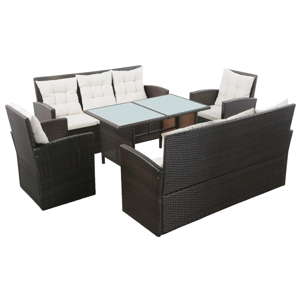 VidaXL 5-delige Loungeset met kussens poly rattan bruin