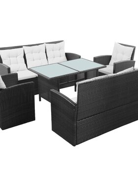 VidaXL 5-delige Loungeset met kussens poly rattan zwart