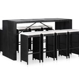 VidaXL 9-delige Tuinset poly rattan zwart