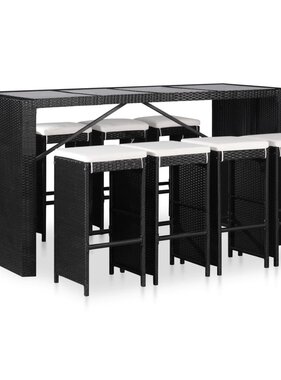 VidaXL 9-delige Tuinset poly rattan zwart