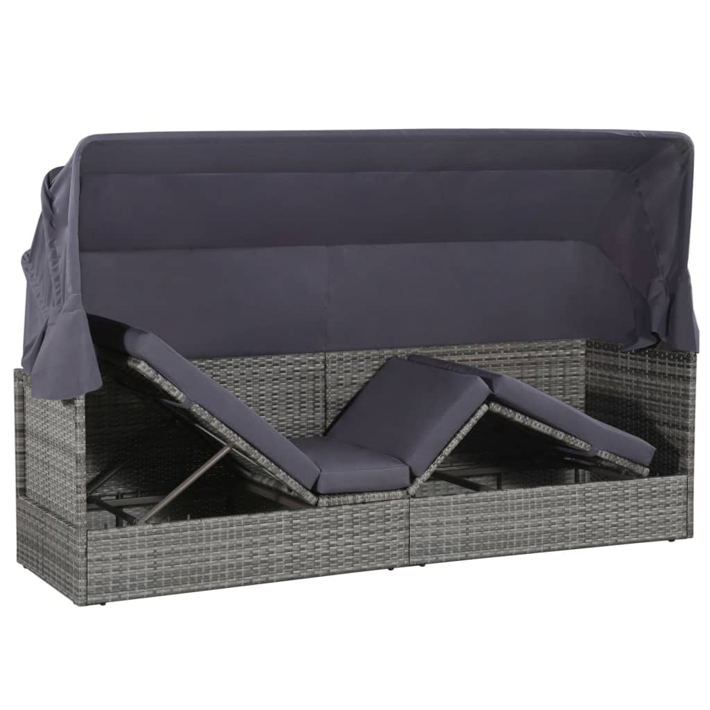 VidaXL Tuinbed met luifel 205x62 cm poly rattan grijs