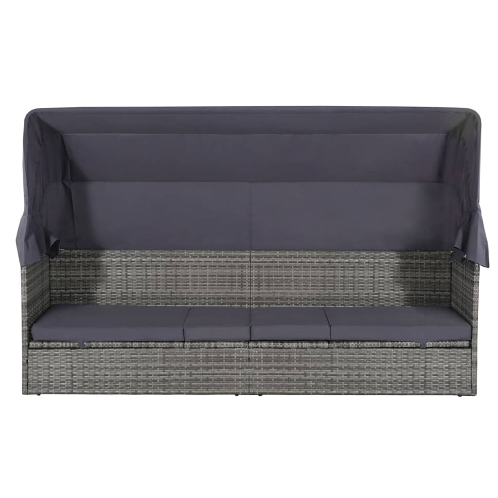 VidaXL Tuinbed met luifel 205x62 cm poly rattan grijs
