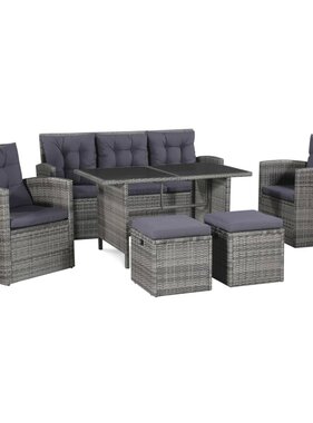 VidaXL 6-delige Loungeset met kussens poly rattan grijs