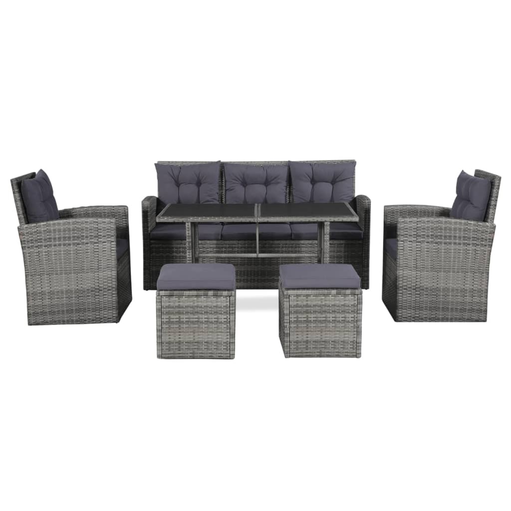 VidaXL 6-delige Loungeset met kussens poly rattan grijs