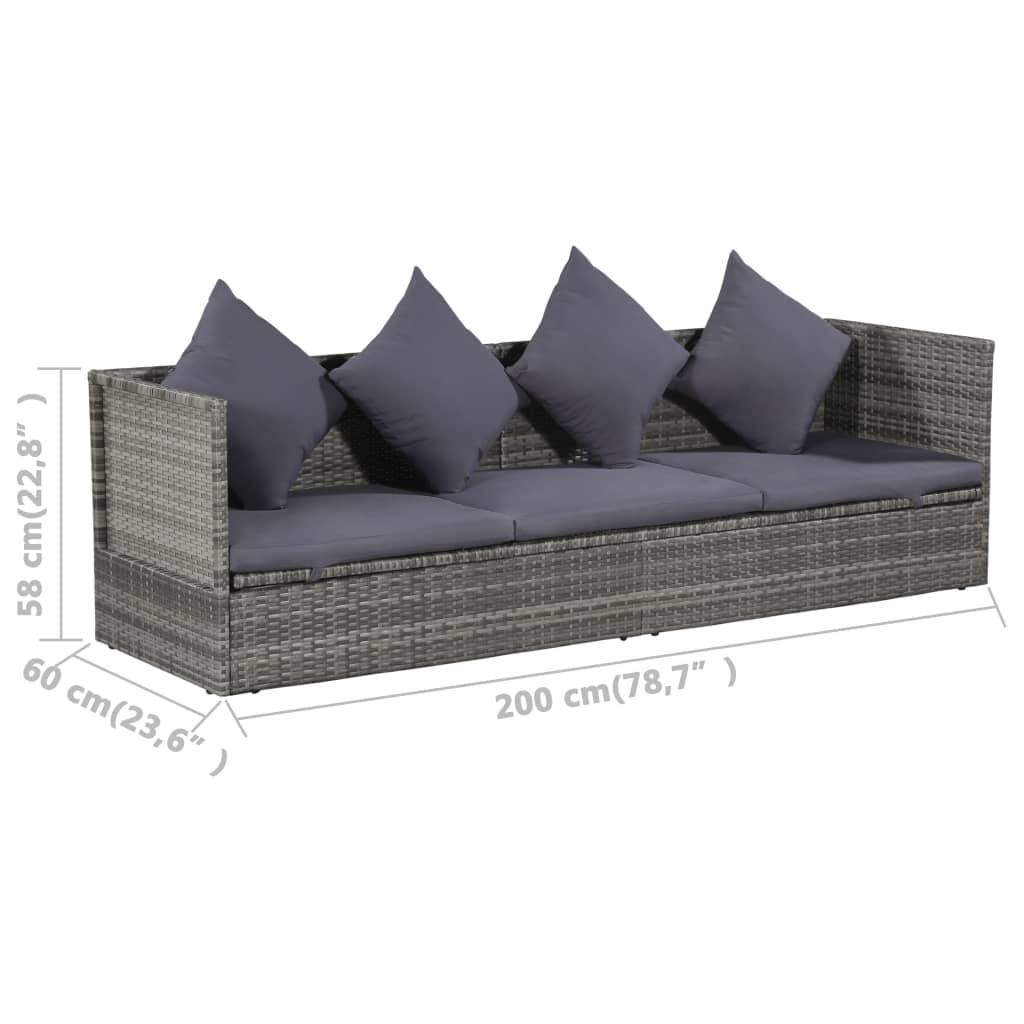 VidaXL Tuinbed 200x60 cm poly rattan grijs