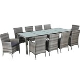 VidaXL 11-delige Tuinset met kussens poly rattan grijs