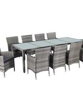 VidaXL 11-delige Tuinset met kussens poly rattan grijs