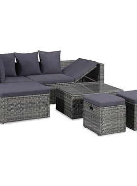 VidaXL 4-delige Loungeset met kussens poly rattan grijs