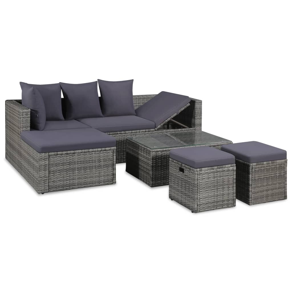 VidaXL 4-delige Loungeset met kussens poly rattan grijs