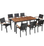 VidaXL 9-delige Tuinset poly rattan en acaciahout zwart