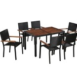 VidaXL 7-delige Tuinset poly rattan en acaciahout zwart