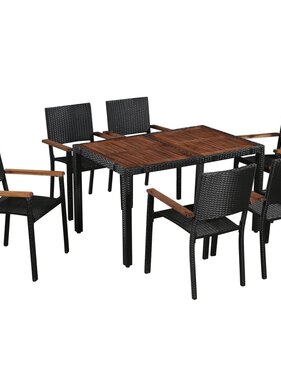 VidaXL 7-delige Tuinset poly rattan en acaciahout zwart