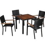 VidaXL 5-delige Tuinset poly rattan en acaciahout zwart