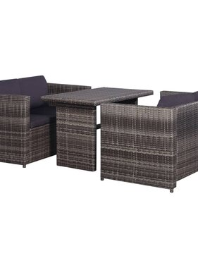 VidaXL 3-delige Bistroset met kussens poly rattan grijs