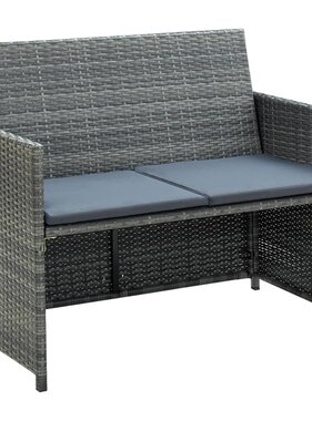 VidaXL Tuinbank 2-zits met kussens poly rattan grijs