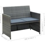 VidaXL Tuinbank 2-zits met kussens poly rattan grijs