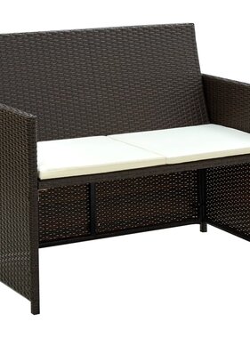 VidaXL Tuinbank 2-zits met kussens poly rattan bruin
