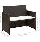 VidaXL Tuinbank 2-zits met kussens poly rattan bruin