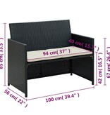 VidaXL Tuinbank 2-zits met kussens poly rattan zwart
