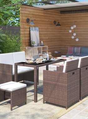 VidaXL 6-delige Tuinset met kussens poly rattan bruin
