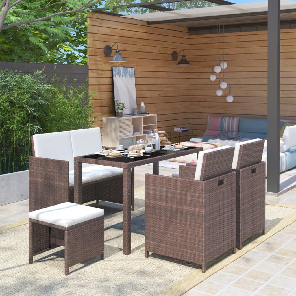 VidaXL 6-delige Tuinset met kussens poly rattan bruin