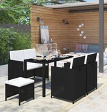 VidaXL 6-delige Tuinset met kussens poly rattan zwart