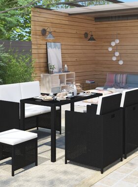 VidaXL 6-delige Tuinset met kussens poly rattan zwart