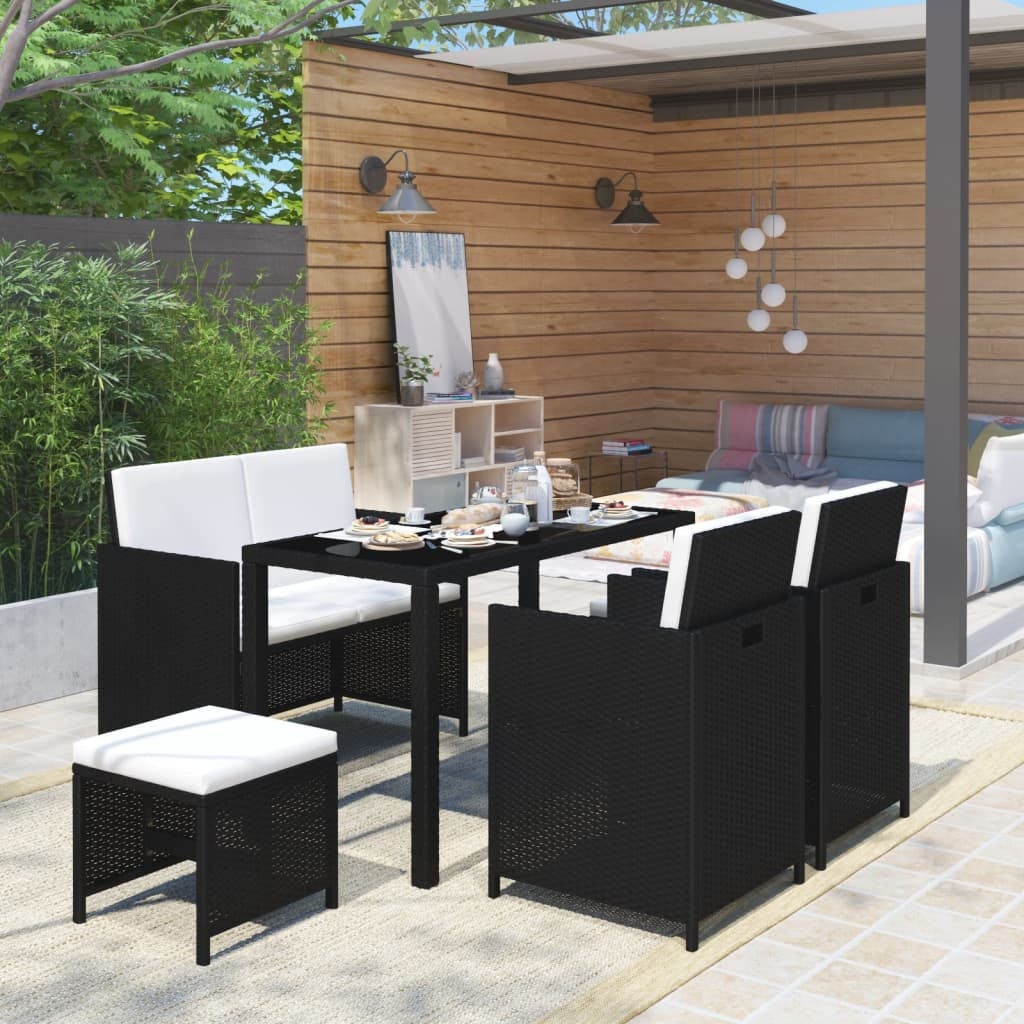 VidaXL 6-delige Tuinset met kussens poly rattan zwart