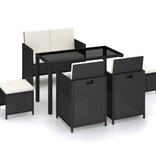 VidaXL 6-delige Tuinset met kussens poly rattan zwart