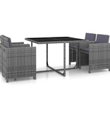 VidaXL 5-delige Tuinset met kussens poly rattan grijs
