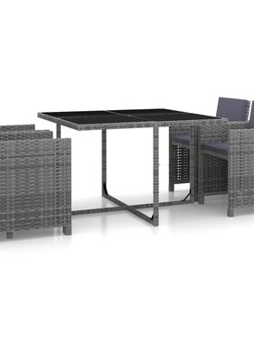 VidaXL 5-delige Tuinset met kussens poly rattan grijs