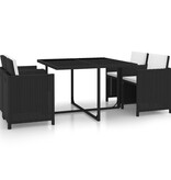 VidaXL 5-delige Tuinset met kussens poly rattan zwart