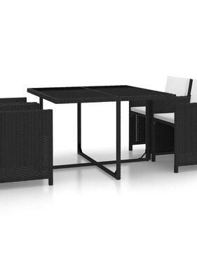 VidaXL 5-delige Tuinset met kussens poly rattan zwart