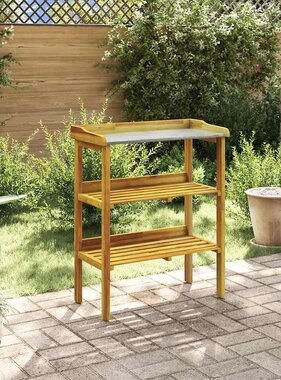 VidaXL Oppottafel met 2 schappen massief acaciahout en zink