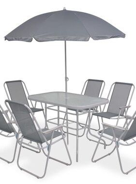 VidaXL 8-delige Tuinset staal en textileen grijs
