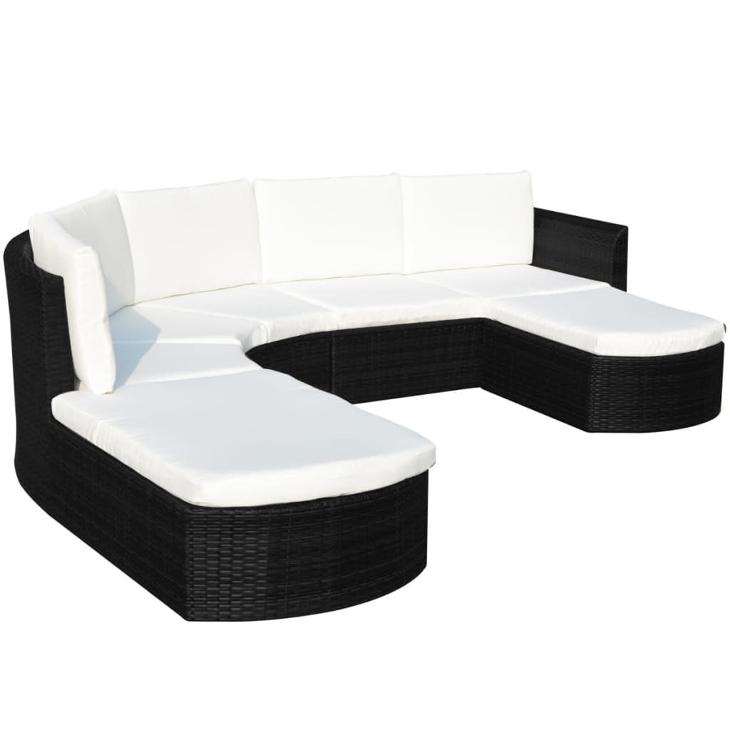 VidaXL 4-delige Loungeset met kussens poly rattan zwart