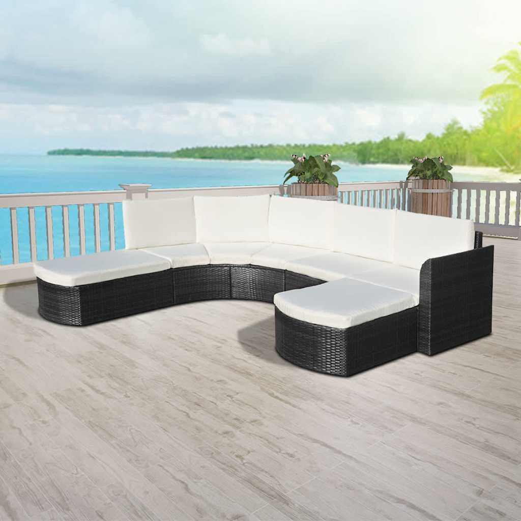 VidaXL 4-delige Loungeset met kussens poly rattan zwart