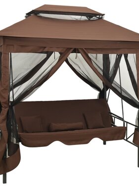 VidaXL Schommelbank met prieel converteerbaar koffiekleurig