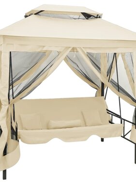 VidaXL Schommelbank met prieel converteerbaar crèmewit