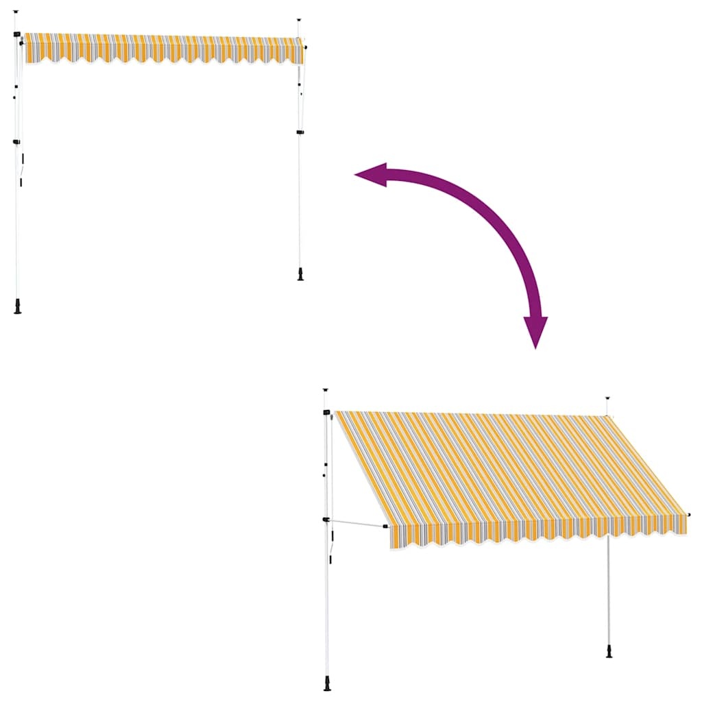 VidaXL Luifel handmatig uittrekbaar 350 cm geel en blauwe strepen