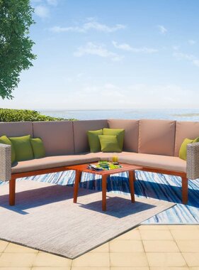 VidaXL 4-delige Loungeset met kussens poly rattan grijs